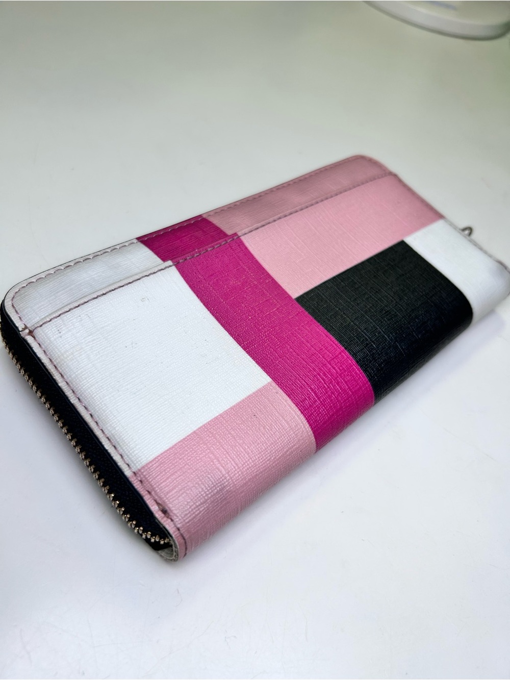 Kate Spade Emma Lane Fabric Lacey Colourblock Zip Around Wallet Pink Black White